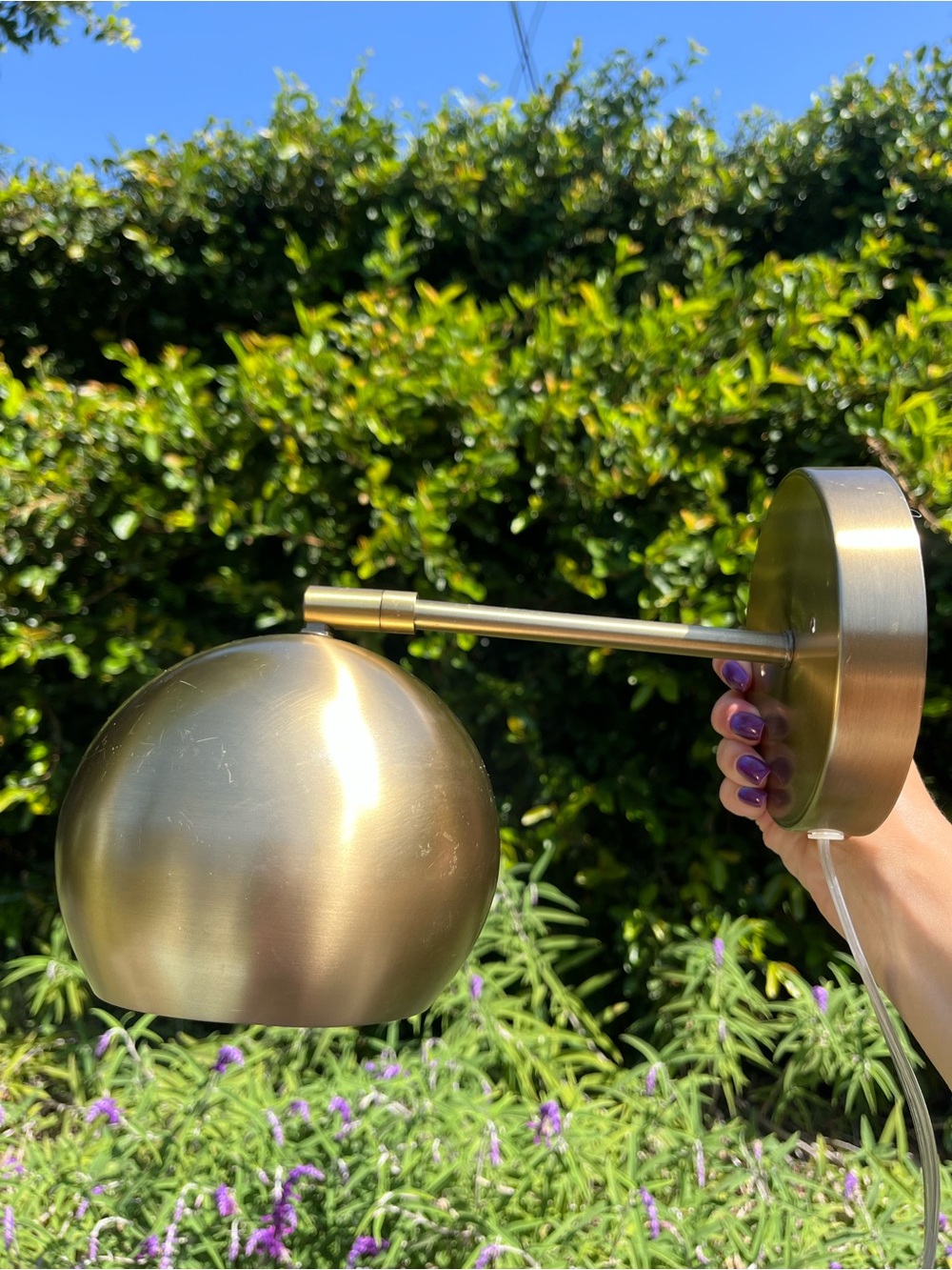 Brushed Brass Metal Dome Wall Sconce Corded Pivoting Ambient Lighting Museum